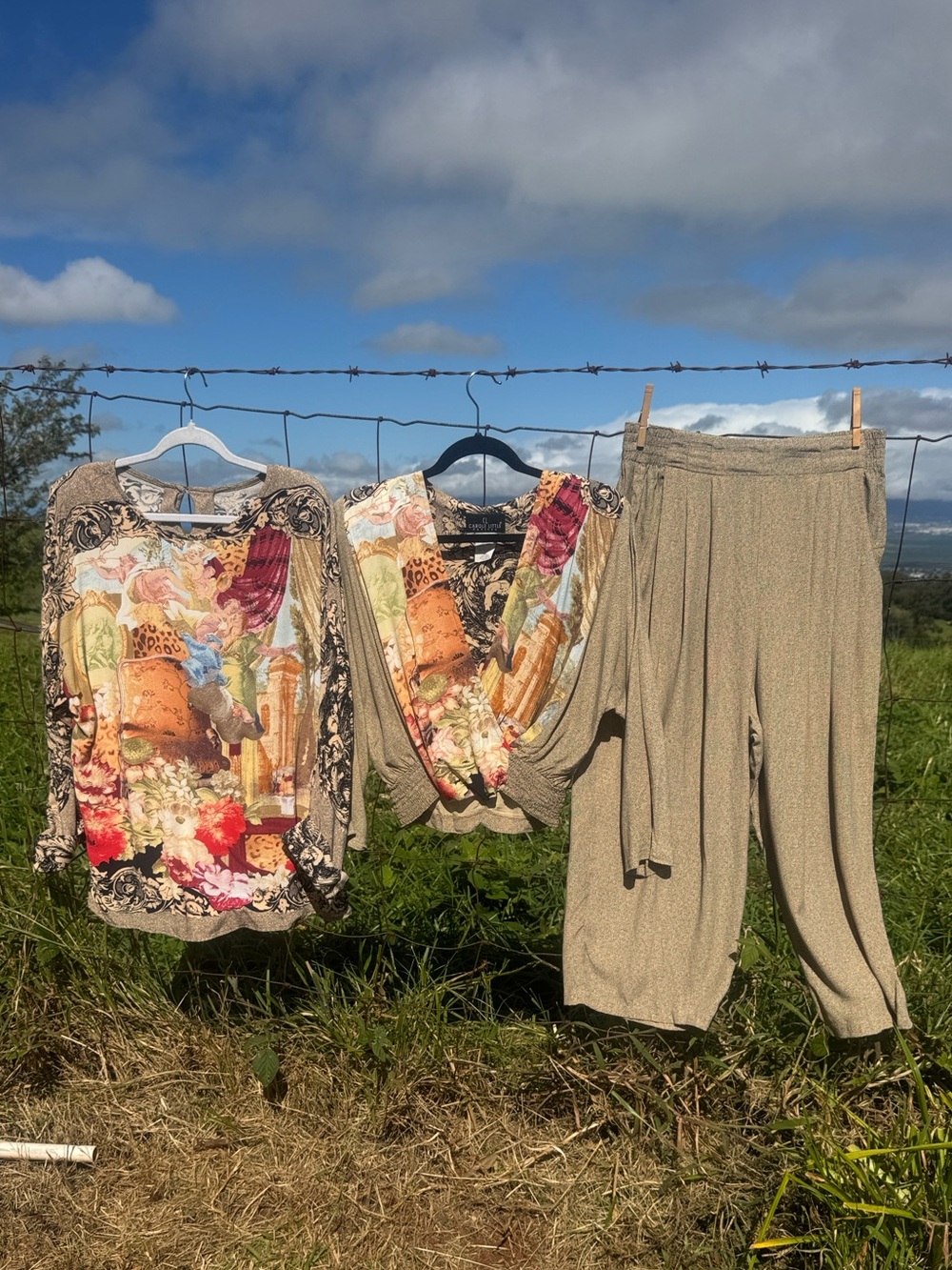 Vintage 90s Carole Little Italian Rome print Blouse and pant set